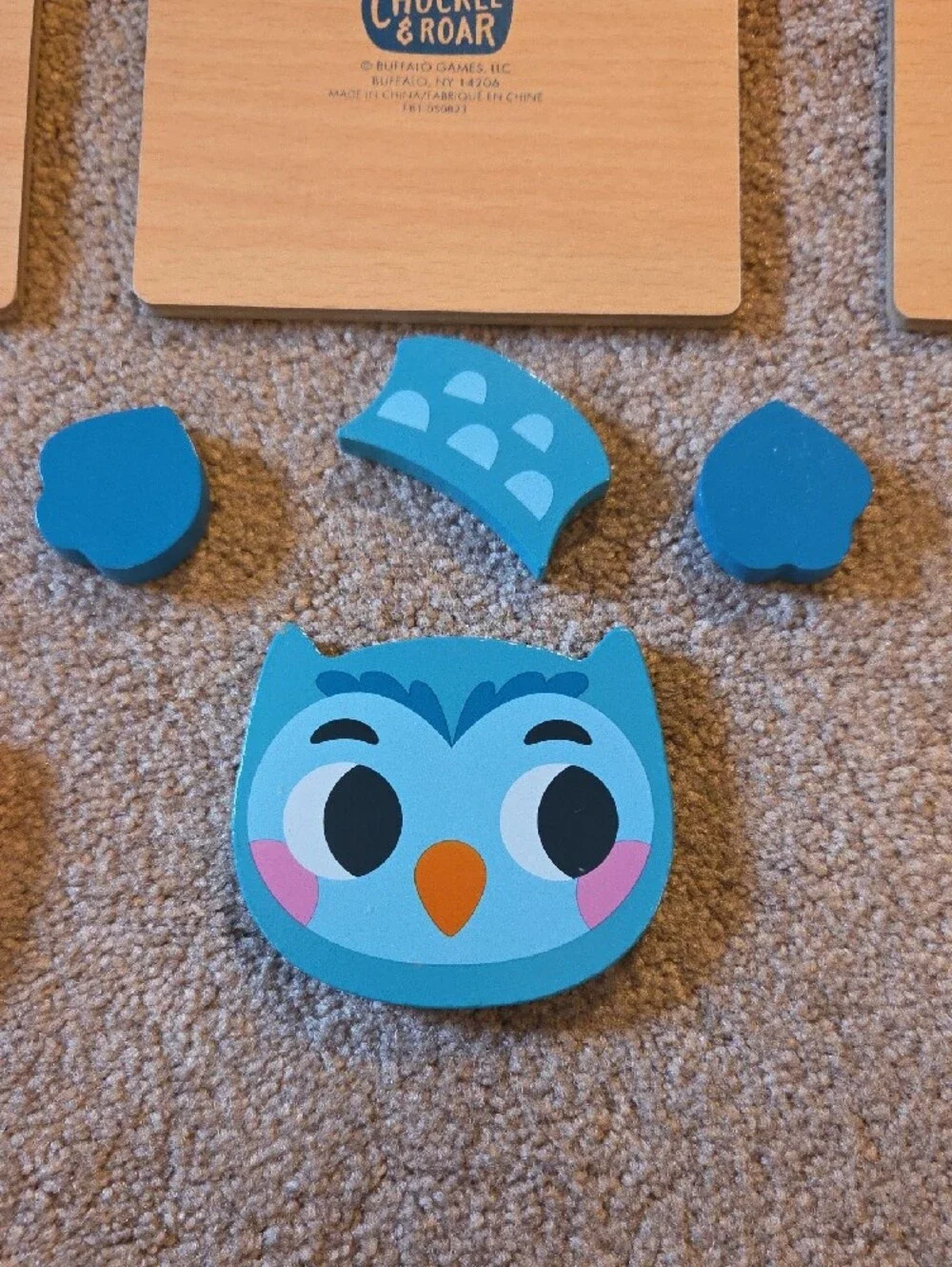 Wooden Trio Puzzle Set - Blue Owl, Green Frog & Red Apple